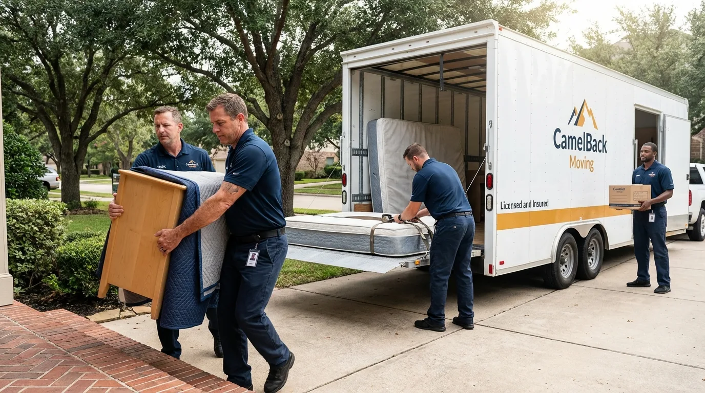 Crew loading residential truck for cross-state move from Mabscott, WV