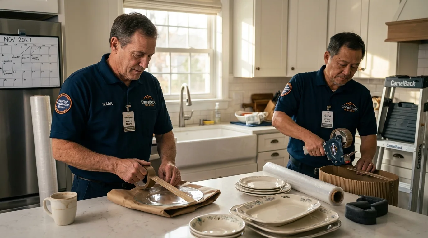 Professional crew packing kitchen dishware in Mabscott, WV